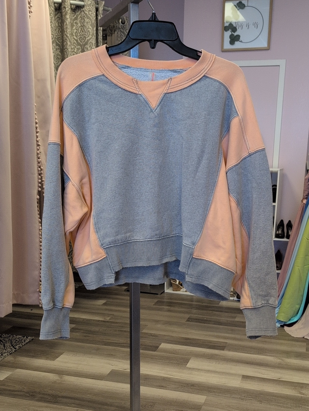 FP Movement by Free People Two-Tone Gray and Peach Pullover Sweatshirt